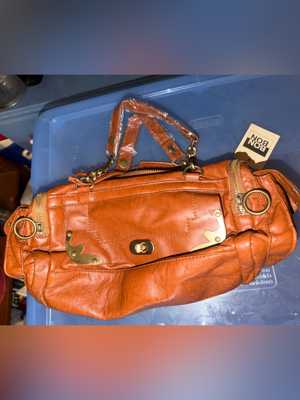 BON BON Never Worn (with tags) Leather Top-Handle Bag in Cognac Brown